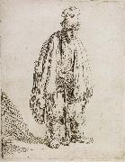 Beggar in a high cap,Standing and Leaning on a stick REMBRANDT Harmenszoon van Rijn